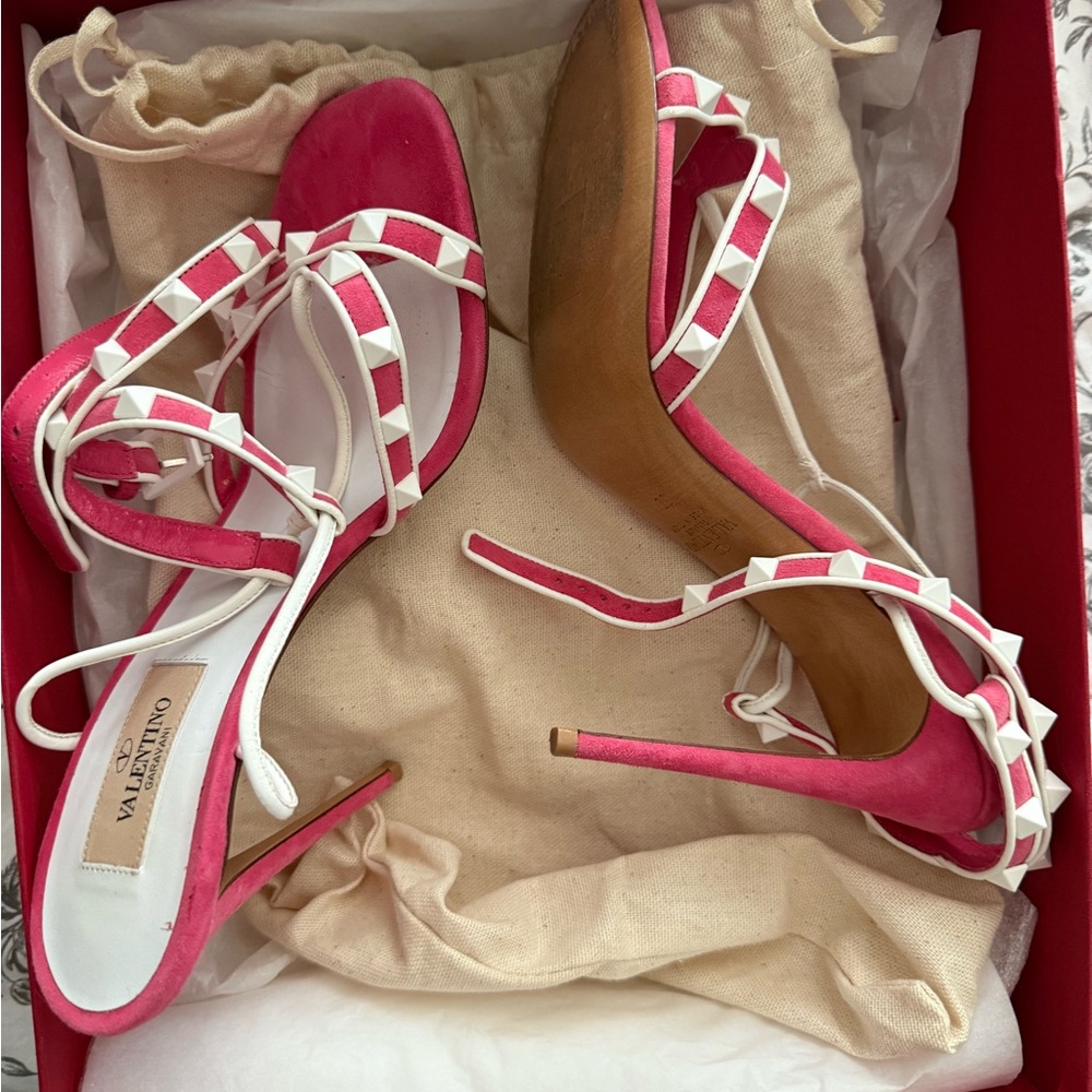 Valentino Pink and White Strappy Heels